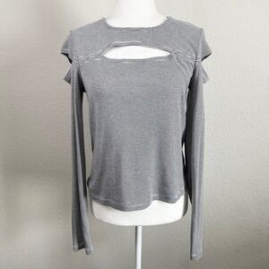 Splendid Cold Shoulder Top Women's Size L Long Sleeve Stripe Keyhole Casual